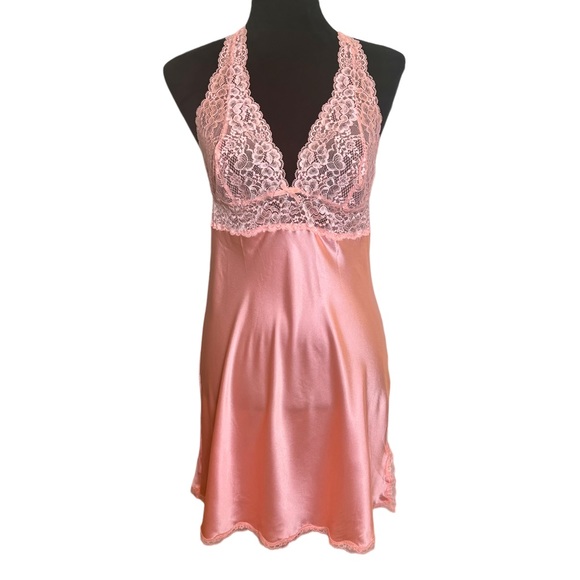 Vintage Victoria’s Secret Satin and Lace Halter Chemise Slip Size Medium - Picture 1 of 5
